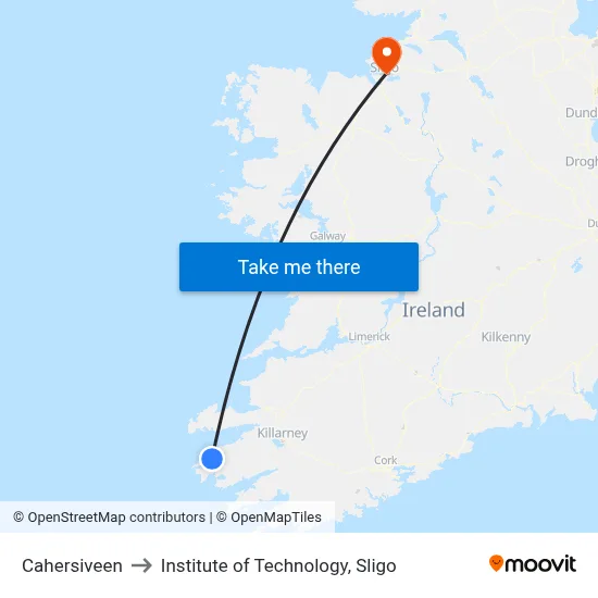 Cahersiveen to Institute of Technology, Sligo map