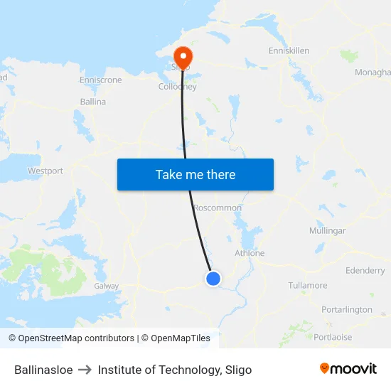 Ballinasloe to Institute of Technology, Sligo map