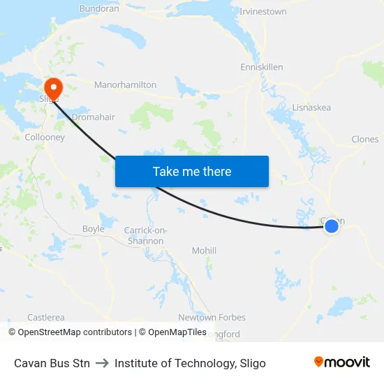 Cavan Bus Stn to Institute of Technology, Sligo map