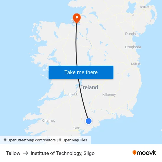 Tallow to Institute of Technology, Sligo map