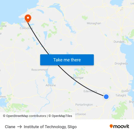 Clane to Institute of Technology, Sligo map