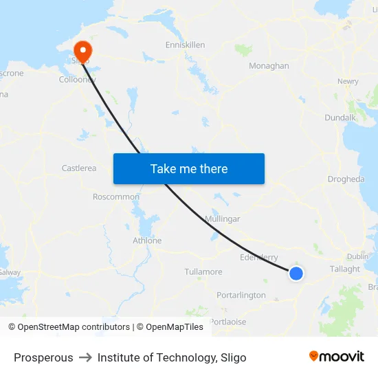 Prosperous to Institute of Technology, Sligo map