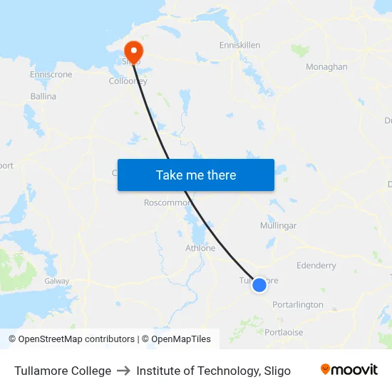Tullamore College to Institute of Technology, Sligo map