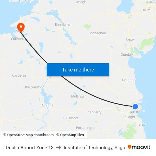 Dublin Airport Zone 13 to Institute of Technology, Sligo map