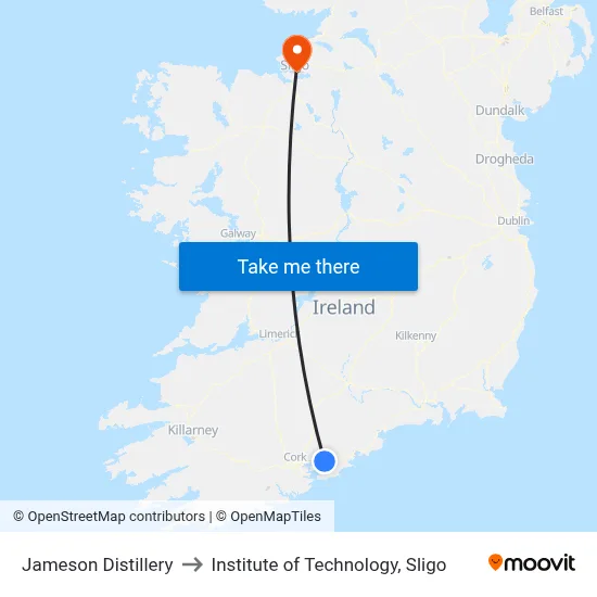 Jameson Distillery to Institute of Technology, Sligo map