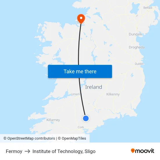 Fermoy to Institute of Technology, Sligo map