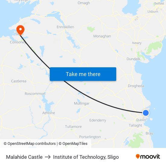 Malahide Castle to Institute of Technology, Sligo map