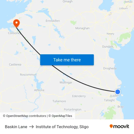 Baskin Lane to Institute of Technology, Sligo map
