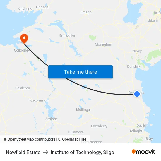 Newfield Estate to Institute of Technology, Sligo map
