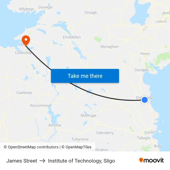 James Street to Institute of Technology, Sligo map