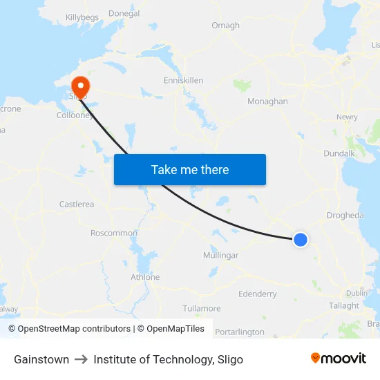Gainstown to Institute of Technology, Sligo map