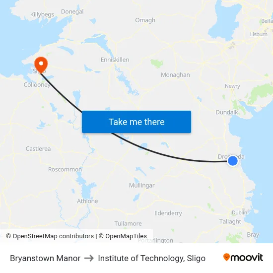 Bryanstown Manor to Institute of Technology, Sligo map