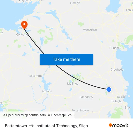 Batterstown to Institute of Technology, Sligo map