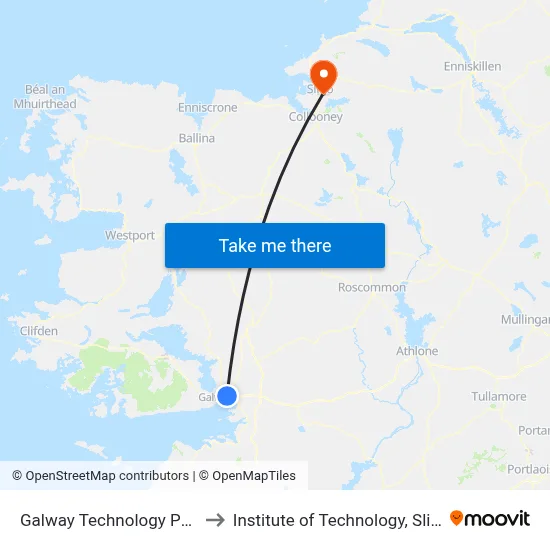 Galway Technology Park to Institute of Technology, Sligo map