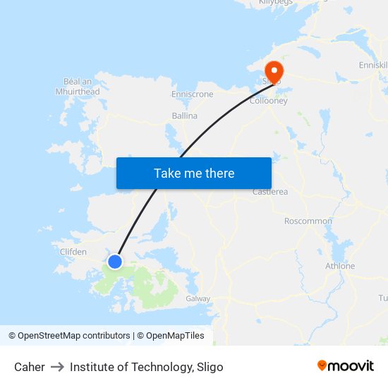 Caher to Institute of Technology, Sligo map