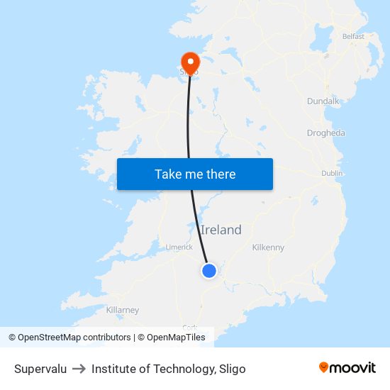 Supervalu to Institute of Technology, Sligo map