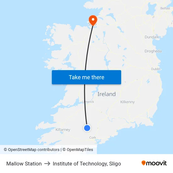 Mallow Station to Institute of Technology, Sligo map