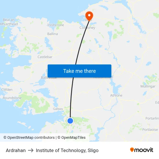 Ardrahan to Institute of Technology, Sligo map