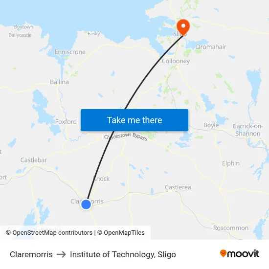 Claremorris to Institute of Technology, Sligo map