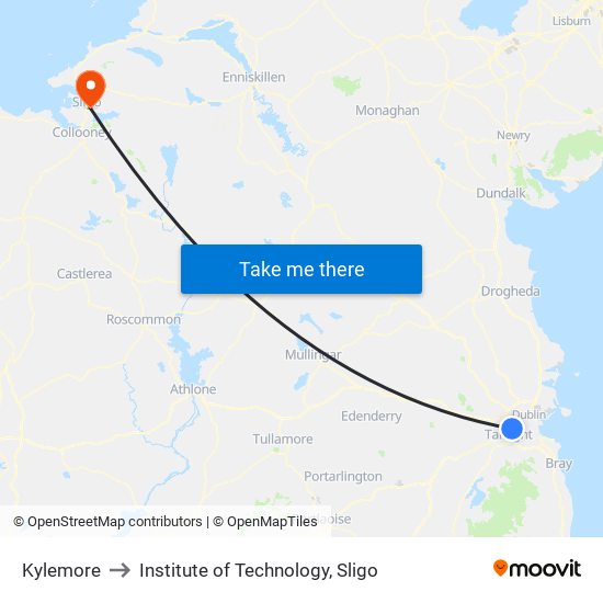 Kylemore to Institute of Technology, Sligo map