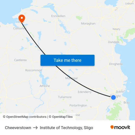 Cheeverstown to Institute of Technology, Sligo map