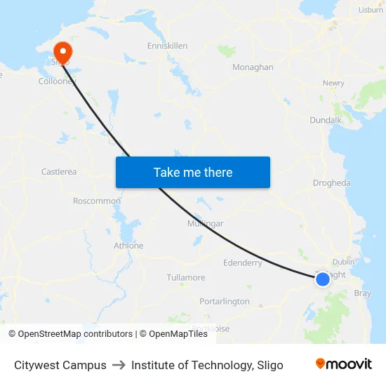 Citywest Campus to Institute of Technology, Sligo map