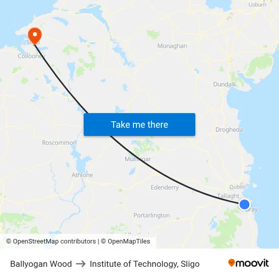 Ballyogan Wood to Institute of Technology, Sligo map
