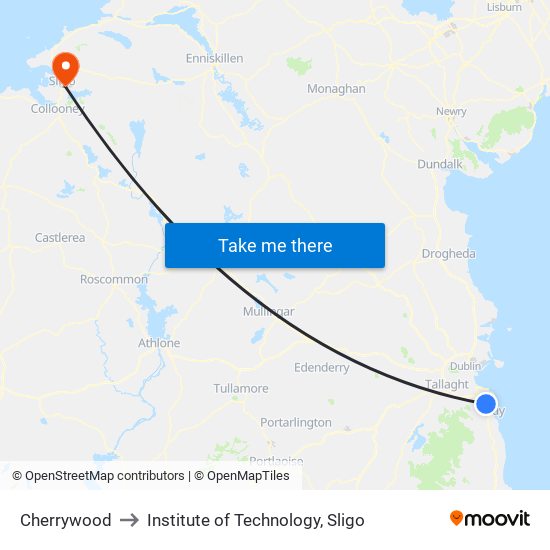 Cherrywood to Institute of Technology, Sligo map