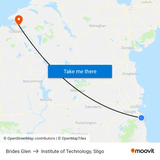 Brides Glen to Institute of Technology, Sligo map