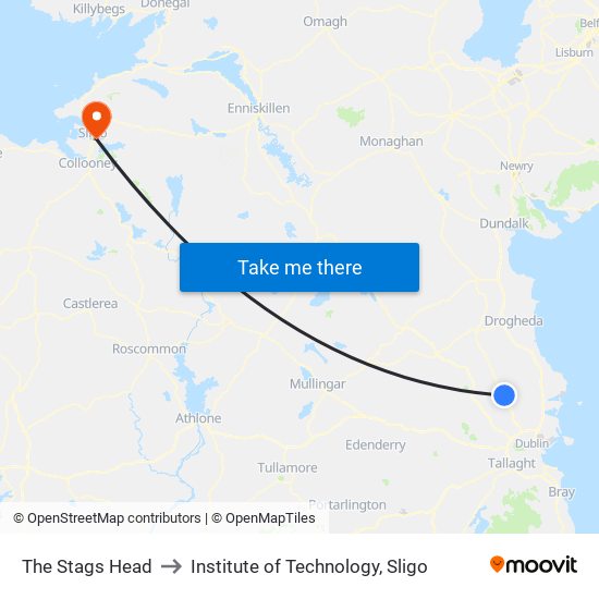 The Stags Head to Institute of Technology, Sligo map