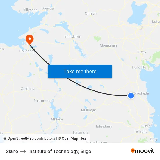 Slane to Institute of Technology, Sligo map