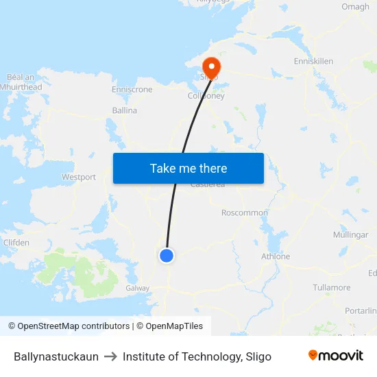 Ballynastuckaun to Institute of Technology, Sligo map