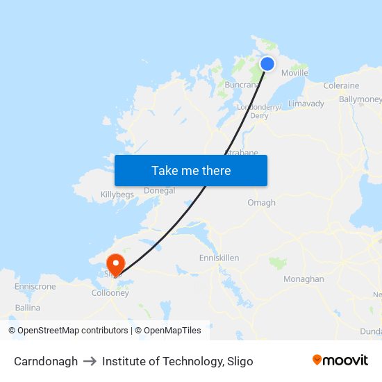 Carndonagh to Institute of Technology, Sligo map