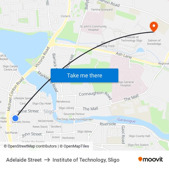 Adelaide Street to Institute of Technology, Sligo map