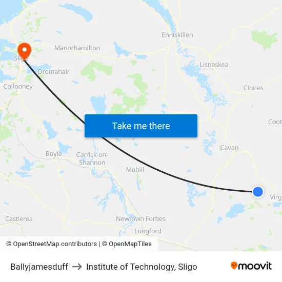 Ballyjamesduff to Institute of Technology, Sligo map