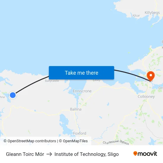 Gleann Toirc Mór to Institute of Technology, Sligo map