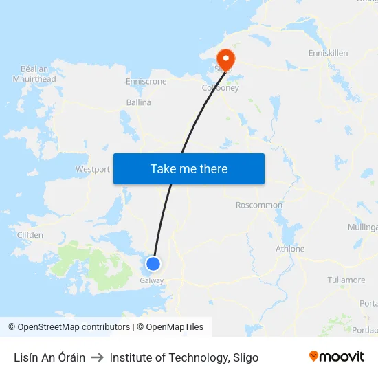 Lisín An Óráin to Institute of Technology, Sligo map