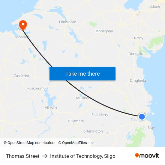 Thomas Street to Institute of Technology, Sligo map