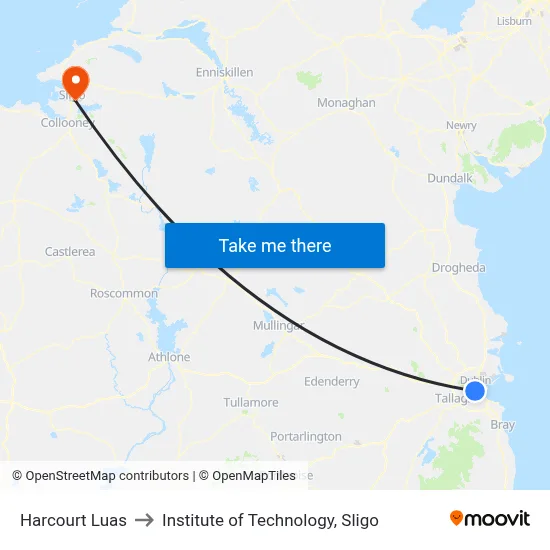 Harcourt Luas to Institute of Technology, Sligo map