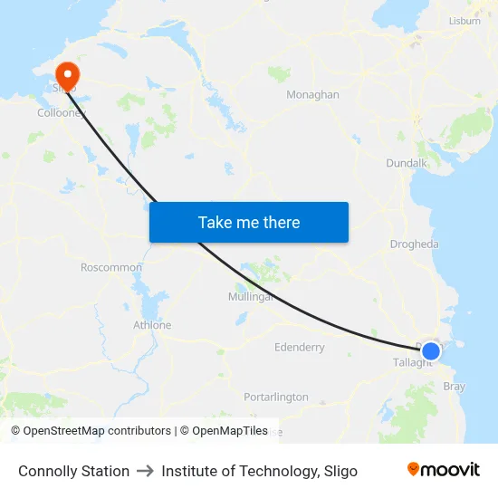 Connolly Station to Institute of Technology, Sligo map