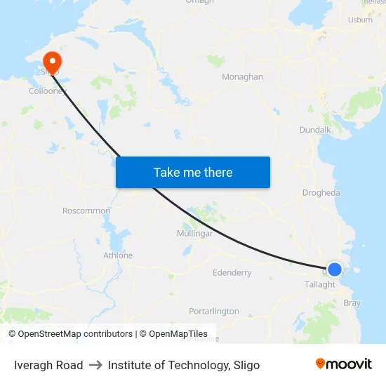 Iveragh Road to Institute of Technology, Sligo map