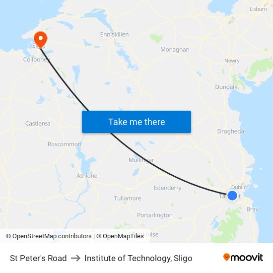 St Peter's Road to Institute of Technology, Sligo map