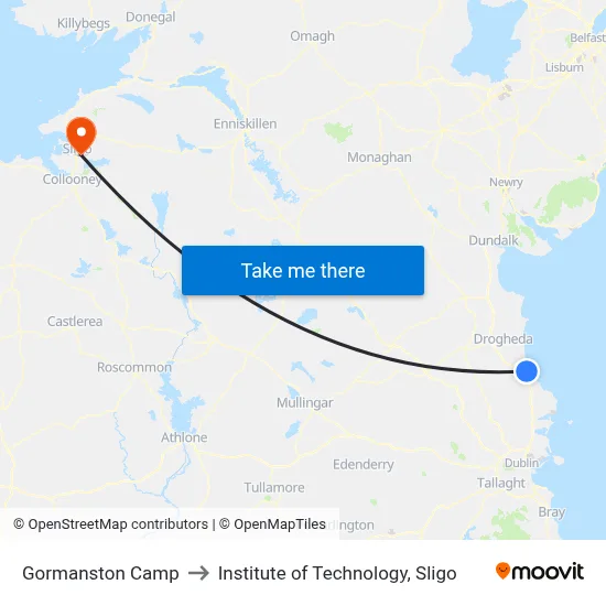 Gormanston Camp to Institute of Technology, Sligo map