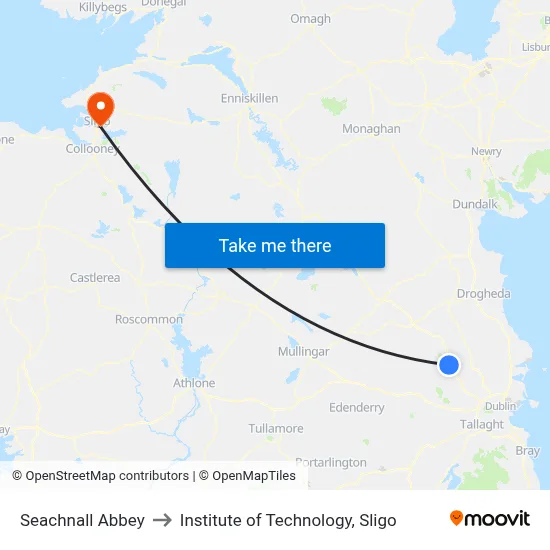 Seachnall Abbey to Institute of Technology, Sligo map