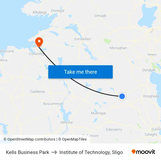 Kells Business Park to Institute of Technology, Sligo map