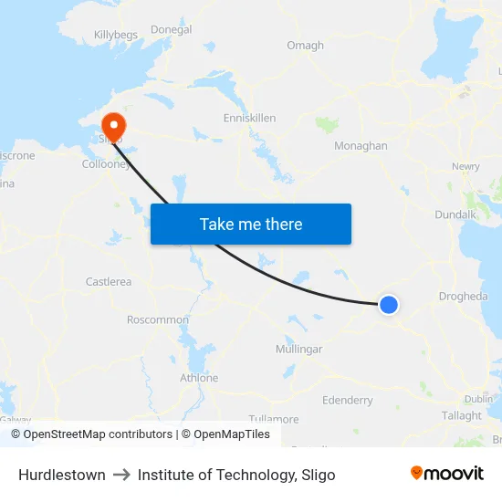 Hurdlestown to Institute of Technology, Sligo map