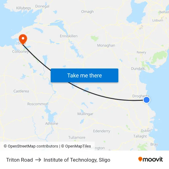 Triton Road to Institute of Technology, Sligo map