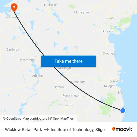 Wicklow Retail Park to Institute of Technology, Sligo map