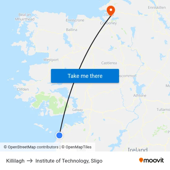 Killilagh to Institute of Technology, Sligo map