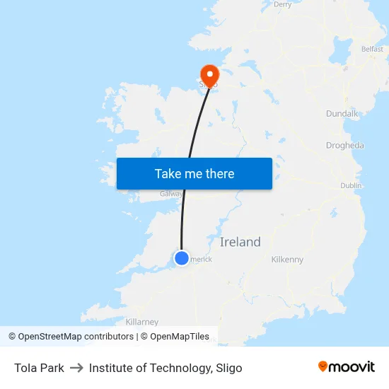 Tola Park to Institute of Technology, Sligo map